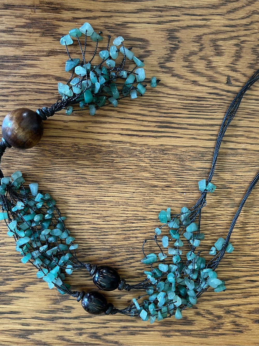 Handcrafted Green Beaded l Statement Necklace with Wood Accents